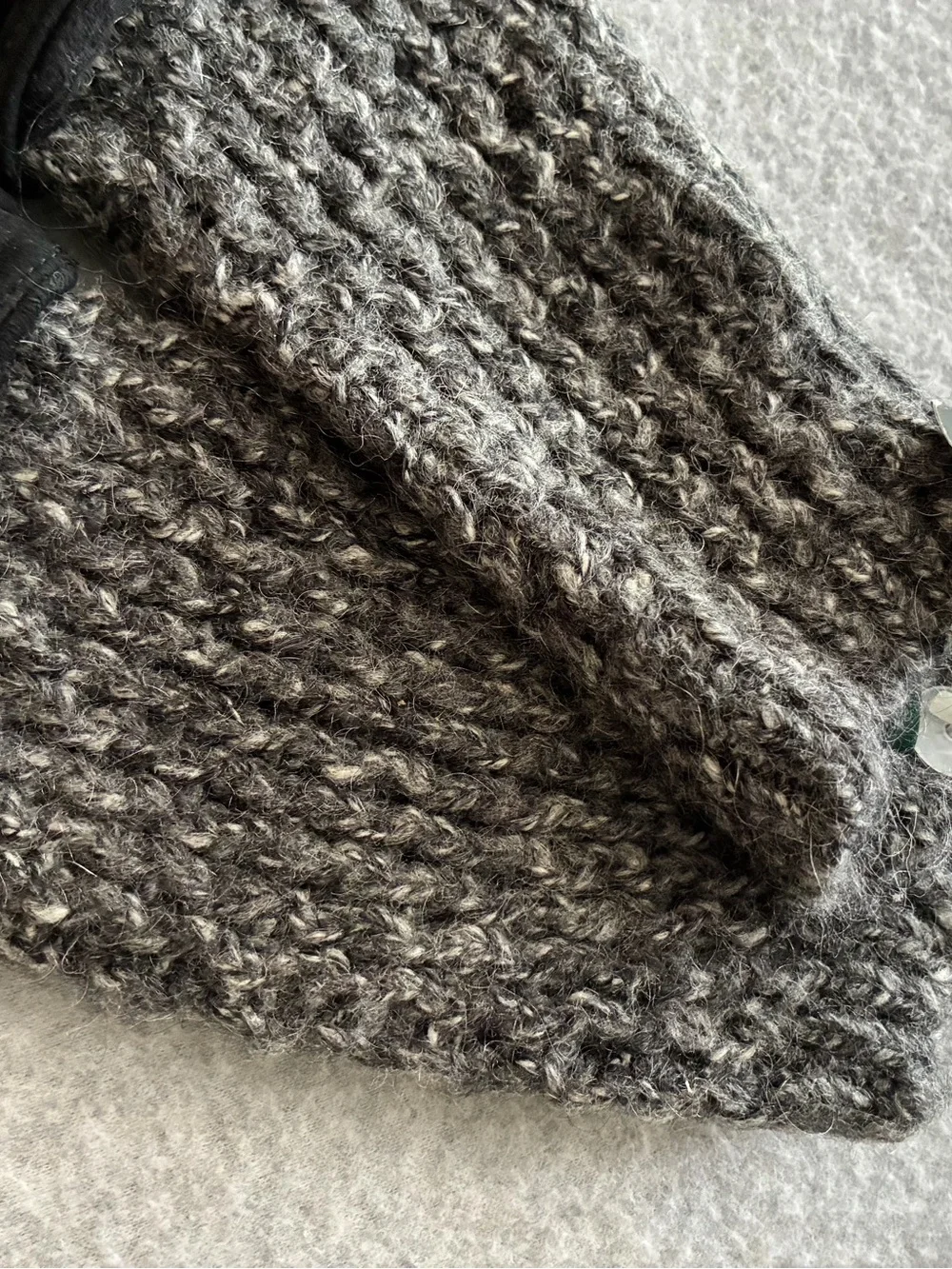 Lauren Ralph Lauren Suede Wool Knit Cuff Gloves Black Grey S NWT